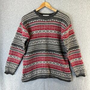 Kenji Sweater Size Medium Fair Isle Nordic Shetland Wool Roll Neck Gray Red Knit